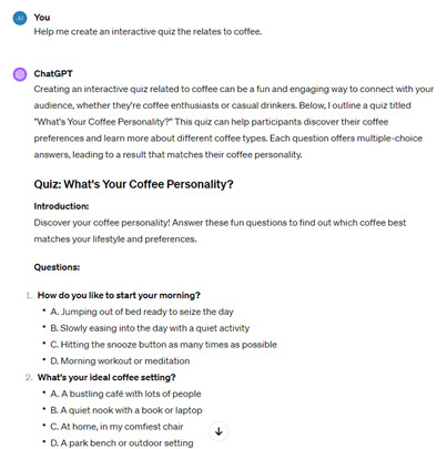 Coffee quiz created by ChatGPT